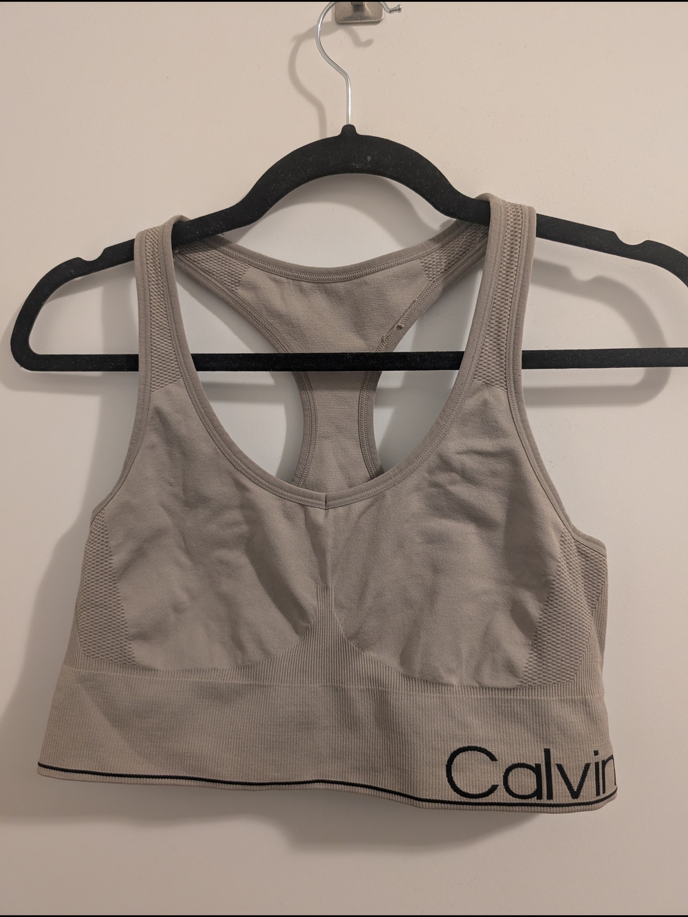 Calvin Klein Taupe Seamless Racerback Sports Bra - Lightweight, Stretchy - L